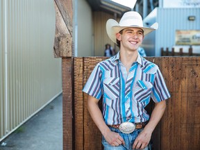 Fifteen year-old bull rider Brian Roullier poses for a photograph at the St. Tite Western Festival in St. Tite, 180 kilometres east of Montreal on Wednesday, September 16, 2015.