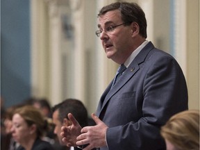 Quebec Education Minister Francois Blais rises during question period at the National Assembly in Quebec City.