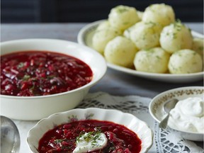 Fresh beets and other fall vegetables flavour this sustaining Ukrainian borscht. The addition of meat makes it a meal-in-one.