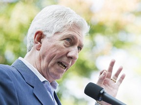 Bloc Québécois leader Gilles Duceppe speaks to supporters during a campaign stop in Varennes on Tuesday, Sept. 1, 2015.