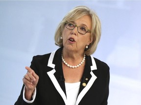 Green Party leader Elizabeth May speaks during the French-language debate in Montreal on Thursday September 24, 2015.
