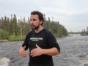 Greenpeace forest campaigner Nicolas Mainville speaks to reporters during a trip to Waswanipi Cree territory in Northern Quebec.