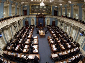 Members of the National Assembly sit during question period at the legislature in Quebec City.