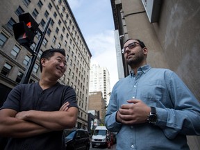 Ethan Song, left, and Hicham Ratnani pose near their latest Frank & Oak store, which is slated to open Oct. 10 on Stanley St.
