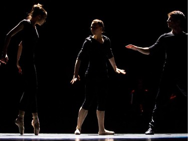 Dancers from the Montreal dance company La La La Human Steps perform an excerpt from the then-upcoming show "New Work" at Maisonneuve theatre in Montreal on April 27, 2011.