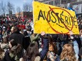 Students gather for a march against austerity during a one day strike organized by student group ASSÉ in Montreal on Thursday, April 3, 2014.