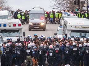 Student protesters are kettled by police on St-Denis St. south of Sherbrooke in Montreal on Thursday, April 9, 2015.