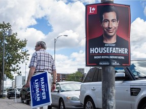 Campaign signs on Décarie Blvd. in the Montreal riding of Mount-Royal.