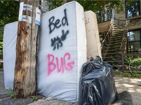 An apparently bed-bug infested mattress sits curb-side for garbage pickup on Jeanne-Mance St. in the Mile-End neighbourhood of Montreal on Thursday, July 18, 2013.