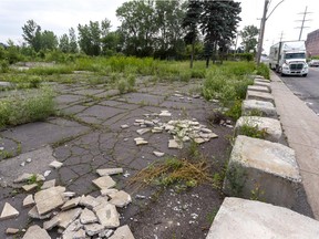 What's left of industrial buildings in a city block in LaSalle between Hwy. 138 and Wanklyn, Jean-Milot and Des Oblats Sts.