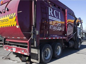 A garbage truck in the West Island.