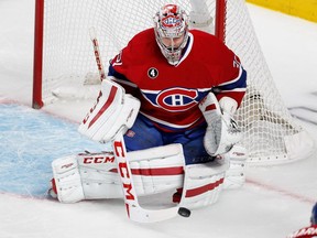 Canadiens goalie Carey Price makes a save against the Tampa Bay Lightning during NHL Eastern Conference semifinal action at Montreal's Bell Centre on May 9, 2015.
