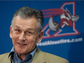 Alouettes president Larry Smith speaks to reporters in Montreal on Nov. 8, 2010.