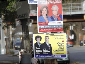 Signs for last November's English school board elections.