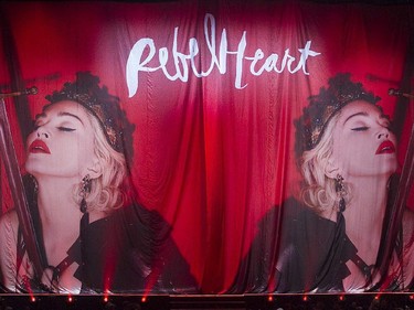 Opening screen for the Madonna show at the Bell Centre in Montreal on Wednesday September 9, 2015. Madonna is launching her worldwide Rebel Heart Tour with two shows at the Bell Centre.