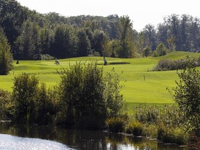 Water and sand on the fairway of the 13th hole at the Falcon golf course in Hudson, west of Montreal Thursday September 17, 2015.