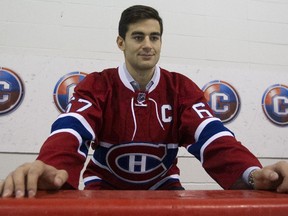 New Canadiens team captain Max Pacioretty sits on the bench at the Bell Sports on Sept. 18, 2015.