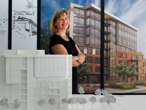 Annie Lemieux, president of LSR GesDev, shows the model of her her condo project, Vic et Lambert in Montreal on Monday Sept. 21, 2015.