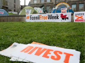 Tents occupy the Community Square at McGill University where Divest McGill has set up a camp in Montreal on Monday September 21, 2015. The group is demanding that the university divest from fossil fuel companies.