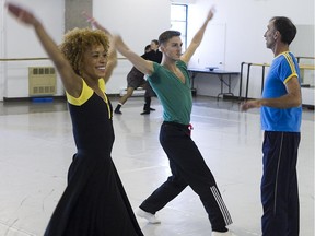 “It’s nice to have fresh blood, because we were young when we danced the roles," says Patrick Delacroix, right, a representative of Jiří Kylián who has been teaching Kaguyahime to Les Grands' dancers, including Vanesa Garcia-Ribala Montoya and Andrew Wright.