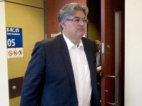Former construction boss Lino Zambito leaves a courtroom following a sentencing hearing in his fraud and corruption case at the St-Jérôme courthouse, Tuesday September  29, 2015.  The defence and crown are seeking no jail time for Zambito, who will next appear November 10 for rendering of the sentence.