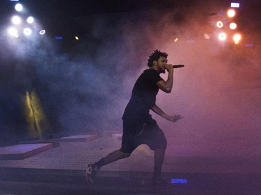 Hip-hop artist J. Cole on stage at the Bell Centre in Montreal Friday, September 4, 2015. His most recent studio album is 2014 Forest Hills Drive.
