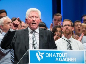Bloc Québécois leader Gilles Duceppe speaks to supporters during a campaign stop at Le Plateau primary school in Montreal on Monday, Sept. 7, 2015.