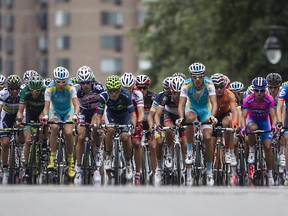 Cyclists climb du Parc avenue as they compete in the Grand Prix Cycliste de Montreal in Montreal on Sunday, September 9, 2012