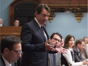 Quebec Opposition Leader Pierre-Karl Péladeau speaks during question period as the legislature resumes for its fall session, Tuesday, Sept. 15, 2015 in Quebec City.