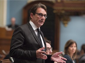 Quebec Opposition Leader Pierre Karl Péladeau questions the government during question period Wednesday, September 16, 2015 at the legislature in Quebec City.
