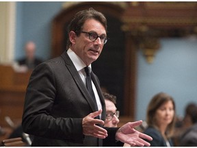 Quebec Opposition Leader Pierre-Karl Péladeau questions the government during question period Wednesday, September 16, 2015 at the legislature in Quebec City.