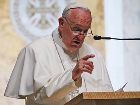 Pope Francis speaks to bishops during the midday prayer service at the Cathedral of St. Matthew on September 23, 2015, in Washington, D.C.