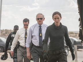 FBI agent Kate Macer (Emily Blunt, with Daniel Kaluuya, left, Hank Rogerson and Victor Garber) has no idea what’s at stake in a mysterious mission to corner a drug cartel kingpin in Sicario.