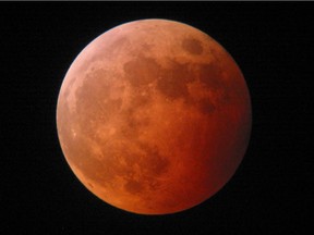 The moon blushes red during totality phase during the height of the lunar eclipse back in October 2014.
