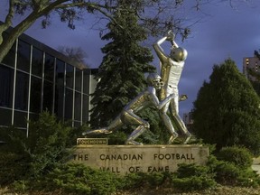 The touchdown sculpture outside the Canadian Football Hall of Fame in Hamilton Ont. (Wikipedia)