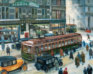 A 1926 oil on canvas by Adrien Hébert (1890-1967). It depicts Ste- Catherine St.