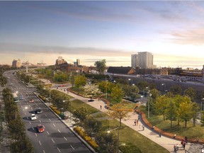 An artist's conception of the coming ground-level urban boulevard that will replace the Bonaventure Expressway.