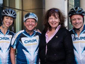 At the start of the fourth Défi Onco Cardio-Vélo, from left: CHUM colleagues Jeanne-Évelyne Turgeon, Paul Perrotte, Luce Moreau and Pierre Laramée.