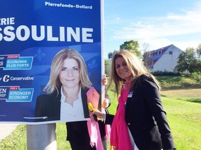 Conservative candidate Valerie Assouline put pink ribbons on her campaign posters to draw attention to Breast Cancer Awareness Month, which started Oct. 1.