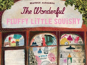 A detail from the cover illustration by Beatrice Alemagna for her picture book The Wonderful Fluffy Little Squishy, in which young Eddie goes looking for the perfect gift for her mother.