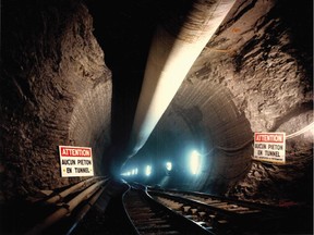 A view inside the southeast Interceptor tunnel during construction in the late 1980s or 1990. Montreal dumped billions of litres of raw sewage at 24 points along the St-Lawrence River.