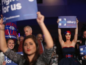 Katy Perry showed her love for Hillary Clinton at a fundraiser in Des Moines, Iowa, on Saturday, Oct. 24.