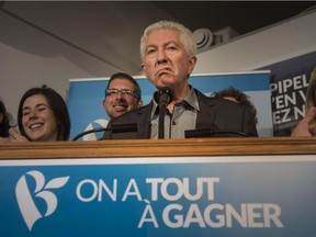 Bloc Québécois Leader Gilles Duceppe speaks to the media about the Pacific Rim deal in Montreal, Wednesday, October 7, 2015.