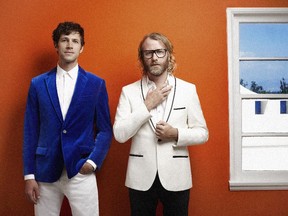 Matt Berninger, right, and Brent Knopf were irreverent in piecing together the songs on EL VY’s debut album, Return to the Moon. “It was slash and burn,” says Berninger. “We would throw stuff away, start new things, lop off the end, put the end on the front.”