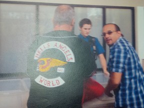 Hells Angel Daniel Normand showed up for a court hearing in Operation SharQc wearing gang colours in 2013.