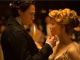 In this image released by Legendary Pictures and Universal Pictures, Tom Hiddleston, left, and Mia Wasikowska appear in a scene from "Crimson Peak."