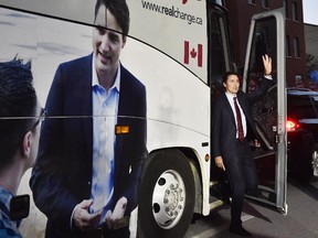 Liberal leader Justin Trudeau arrives for the final leaders debate in Montreal on Friday, October 2 after spending the day campaigning in and around the city, including in Pointe-Claire.