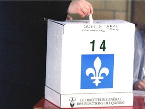 A ballot is cast in the 1995 Quebec referendum.