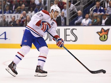 Montreal Canadiens' Max Pacioretty scores into an empty against the Toronto Maple Leafs during third period NHL action in Toronto on Wednesday, Oct. 7, 2015. The Canadiens defeated the Maple Leafs 3-1 with Pacioretty scoring two of the goals.