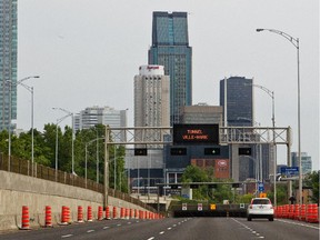 Cityscape view of the Ville-Marie Expressway.